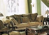 IMAGE OF Sofa Couch with Wooden Frame Brown Floral Chenille Fabric