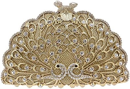 Yuna Fashion Women's Rhinestone Peacock Design Evening Handbag Clutch Crossbody Tote Gold