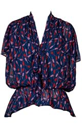 Red Arrow Feather Print Silk Top