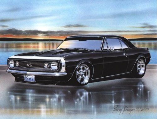 1967 Chevy Camaro SS Coupe Muscle Car Art Print Black 11x14