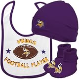 NFL Infant/Toddler Boys' Minnesota Vikings Bib, Bootie, Cap Set (Team Color, 6M)