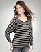 V-Neck Stripe Chiffon Back Top - BLACK/WHITE (M)