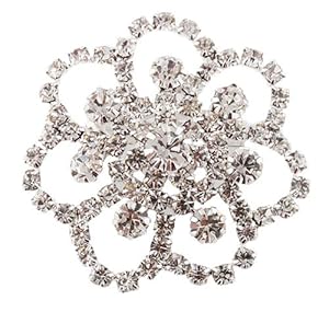Ladies Silver with Clear Iced Out Symmetrical Flower Style Brooch & Pin Pendant