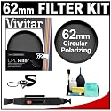 Vivitar 62mm Circular Polarizer Glass Filter + LensPen + CapKeeper + Lens Cleaning Kit for Canon, Nikon, Sony, Olympus & Pentax Lenses