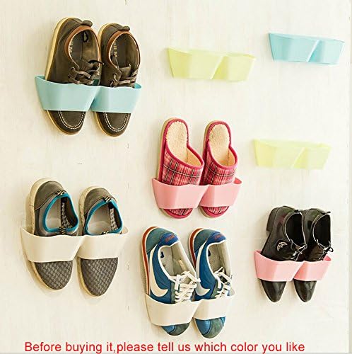 Huining 4PCS Creative Plastic Wall Mounted Shoes Rack for Entryway Over the Door Shoe Hangers Organizer Hanging Shoe Storage Racks Blue Pink Green Orange