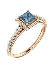 10K Rose Gold Princess Cut Blue and White Diamond Halo-Style Ring -- LIFETIME WARRANTY