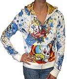 51 w9T0374L. SL160  ED HARDY by Christian Audigier Graphic Skull Tattoo Womens Hoodie Hoody Shirt Off White
