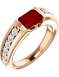 18K Rose Gold 7.00x5.00mm Emerald Cut Chatham Created Ruby and Diamond Ring -- LIFETIME WARRANTY