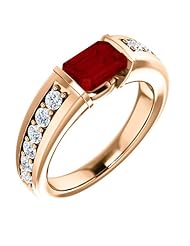 14K Rose Gold 7.00x5.00mm Emerald Cut Chatham Created Ruby and Diamond Ring -- LIFETIME WARRANTY