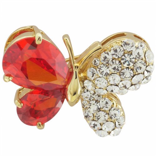 Orange And Clear Cz Butterfly Animal Brooches Pin