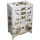 EXP Handmade Furniture 37-Inch White Chinese Lacquer Wood Dresser/ Cabinet, Seasonal Flowers Design