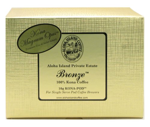 Aloha Island Coffee KONA-PODS - Bronze, Premiere Kona Magnum Opus, 10 Gr 100% Pure Kona... by Aloha Island Coffee Company