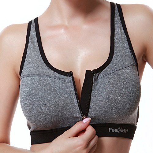 FeelinGirl Women's Underwire Workout Sports Bra with Zipper High Impact Yoga Bra