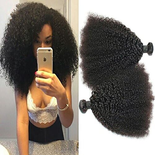 10-24 Inches 3 Bundles per Lot Unprocessed Virgin Brazilian Afro Kinky Curly Human Hair Extensions for Black Women-Natural Black (20 22 24)