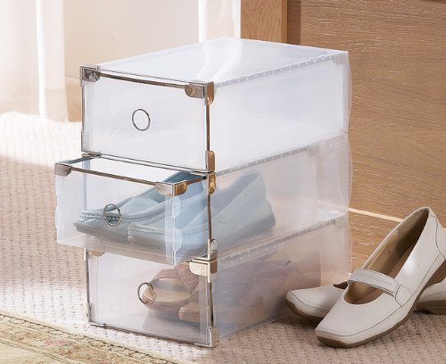 Deluxe Clear Plastic Sliding Shoe Drawer Boxes for Ladies Shoes and Accessories - Pack of 10 Drawers