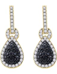 10K Yellow Gold 1.80CT Black Pear Shape Diamond Fashion Earring