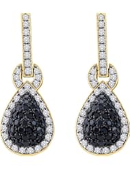 14K Yellow Gold 1.80CT Black & White Round Cut Diamond Dangling Earring