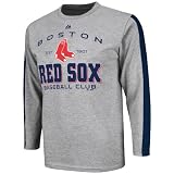 MLB Boys' Boston Red Sox Roll Out Long Sleeve Crew Neck Overdyed Tee (Steel Heather/Athletic Red, Medium)
