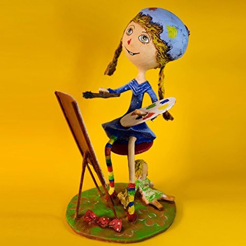 LITTLE ARTIST GIRL, OOAK Handmade Art Doll, Young Painter with Doll, Papier Mache Sculpture, Unique Original 3D Artwork