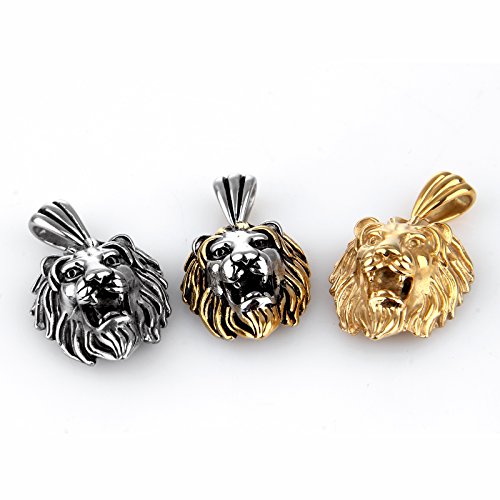 COPAUL Jewelry Punk Men's Stainless Steel Animal Lion Head Shape Pendant Necklace,Three Colors