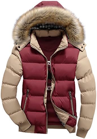 Men Fashion Plus Size Warm Fleece Down Coats Fur Hooded Zip Puffer Jacket Winter