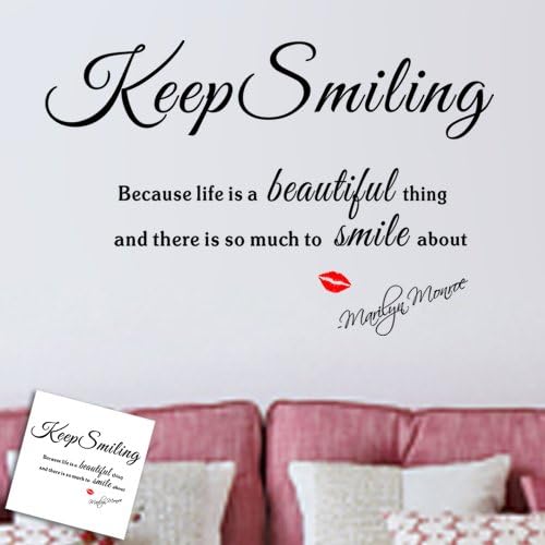 NAFORAN Keep smiling Because life is a beautiful thing Marilyn Monroe Vinyl Removable Art Decal Sticker Home Decor (Style B)
