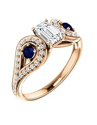 14K Rose Gold Emerald Cut Diamond and Sapphire Ring -- LIFETIME WARRANTY