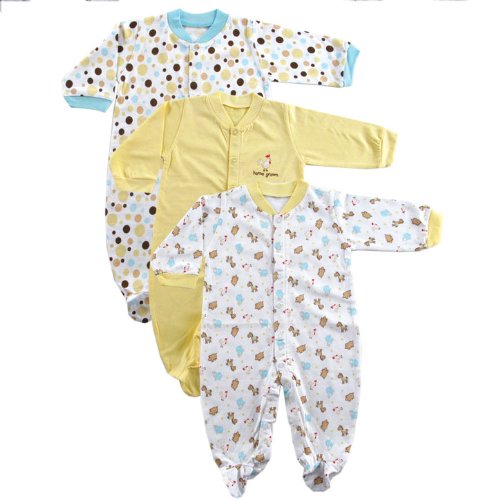 Snap Front Sleep N Play, 3-Pack (6-9 Months, LtYellow)