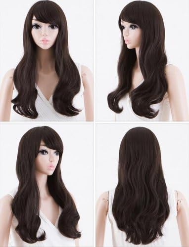 New Basic Wave Sweet Girls Long Curly Hair Womens Bangs Sexy Full Lace Wig 3 Color (Black)