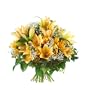 Blumenstrau� 'Good Day' Frisch vom Floristen vor Ort, orange Lilien, wei�e Akzente, mit Efeu und Blattgr�n