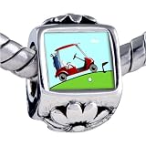 Golf Trolley Photo Flower European Charm Bead - Pandora & Bracelet Compatible