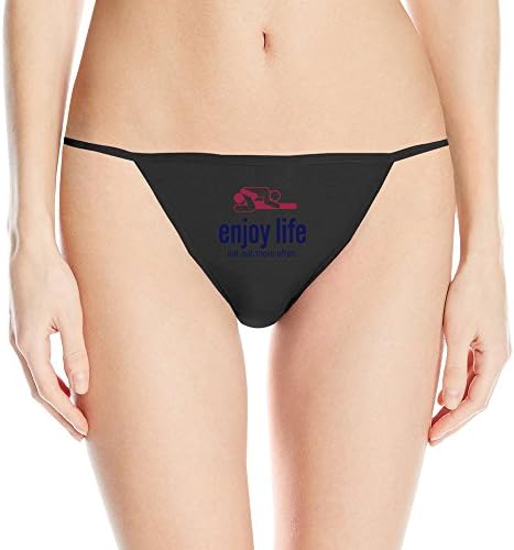 YQUE56 Women's Enjoy Life 5 (2c)++ T-back Thong Black Size S
