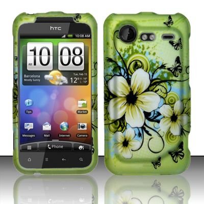 Green Hawaiin Flowers Hard Cover Case for HTC Droid Incredible 2 / Droid Incredible S / 6350