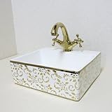 INK-0403206H　オンカウンタータイプ　スクエア　陶器製　ゴールド装飾 小サイズ　洗面ボウル