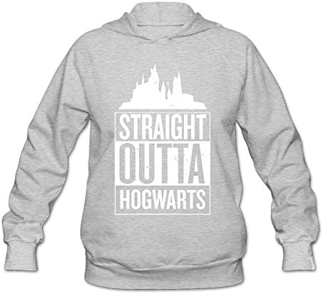 KATOA Women's Straight Outta Hogwarts Letter Cotton Blends Hooded Sweatshirt Hoodie Ash