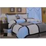 7 Pc Cal King Blue / Grey Patch Work Square Quality Soft Micro Suede Comforter Set Bedding in a Bag
