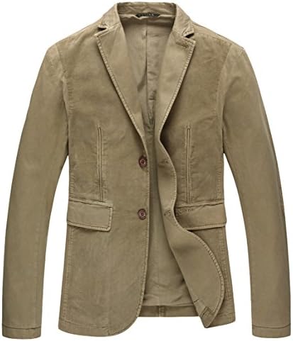 Fashiondiary Men's Multiple Pockets Casual Notched Lapel Long Sleeve Jacket Blazer Khaki 3XL