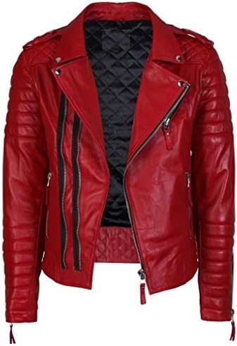 Exportica Leather Men's Lambskin Leather Bomber Biker Jacket XS Red
