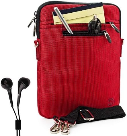 Introducing the New Vangoddy Brand Hydei Collection Samsung Galaxy Tab 10.1 High Quality Red Sleeve with Unique Tapestry Design, Extra Padding, Microfiber Interior, Convenient Pockets, and Removable Shoulder Strap + Black Earbuds Earphones