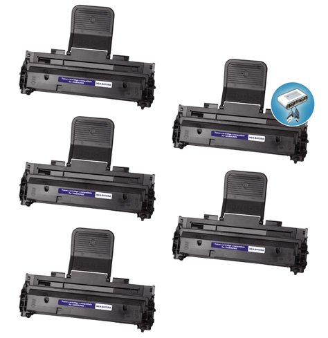 5 PACK: Compatible Remanufactured SCX-D4725A Black Laser Toner Cartridge 3,000 Page Yield for use in Samsung SCX-4725 Printer - Plus a Super Mini Hi Speed Ultra 4 Port USB 2.0 Hub for Laptop, PC or Mac.