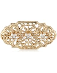 Downton Abbey "Gilded Age Carded" Gold-Tone Edwardian Filigree Crystal Accent Clusters Oval Bar Pin
