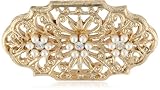 Downton Abbey “Gilded Age Carded” Gold-Tone Edwardian Filigree Crystal Accent Clusters Oval Bar Pin thumbnail