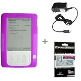 Purple Color Amazon Kindle 2 E-Book Reader Silicone Rubber Skin Case + Kindle2 Travel Charger + Kindle2 Anti Scratch LCD Screen Protector