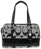 Coach Signature Black White Stripe Patent Zip Satchel
