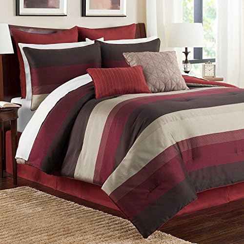 Hudson Elegant Luxury Striped Quilted Patchwork Jacquard Bedding 6 Piece Bed in a Bag TWIN Comforter Set