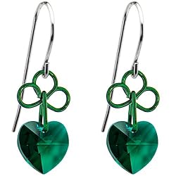 Handcrafted Austrian Crystal Emerald Irish Heart Earrings