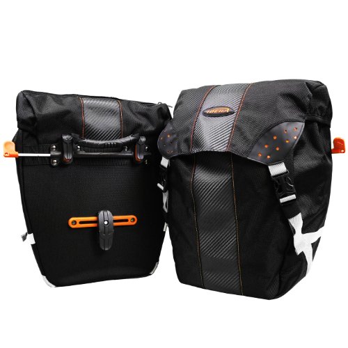 Ibera Bicycle PakRak Clip-On Quick-Release All Weather Panniers (Pair), Includes Rain Cover