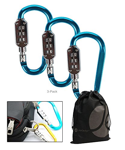 Large Blue 3 Dial Carabiner Style Metal Lock for Luggage, Bags, Lockers (3 Pack)