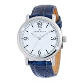 AK Anne Klein Women’s Round Silver-Tone Blue Leather Strap Watch #109003MPBL