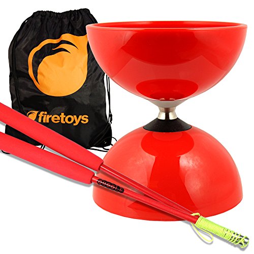Red Big Top - Jumbo Bearing Diabolos Set, Red Superglass Diablo Sticks, Diabolo string & Firetoys® Bag!